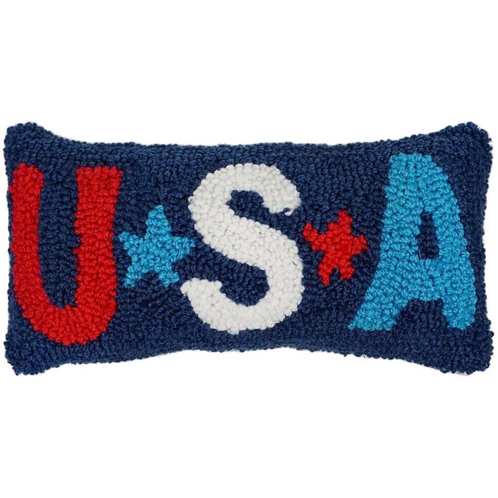 USA Red, White & Blue Star Hooked Pillow
